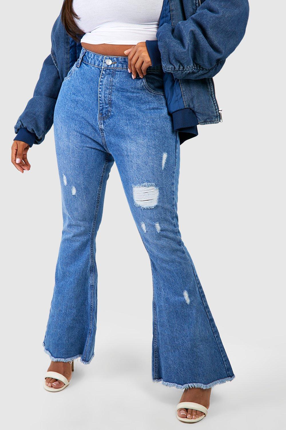 Plus size distressed flare hot sale jeans